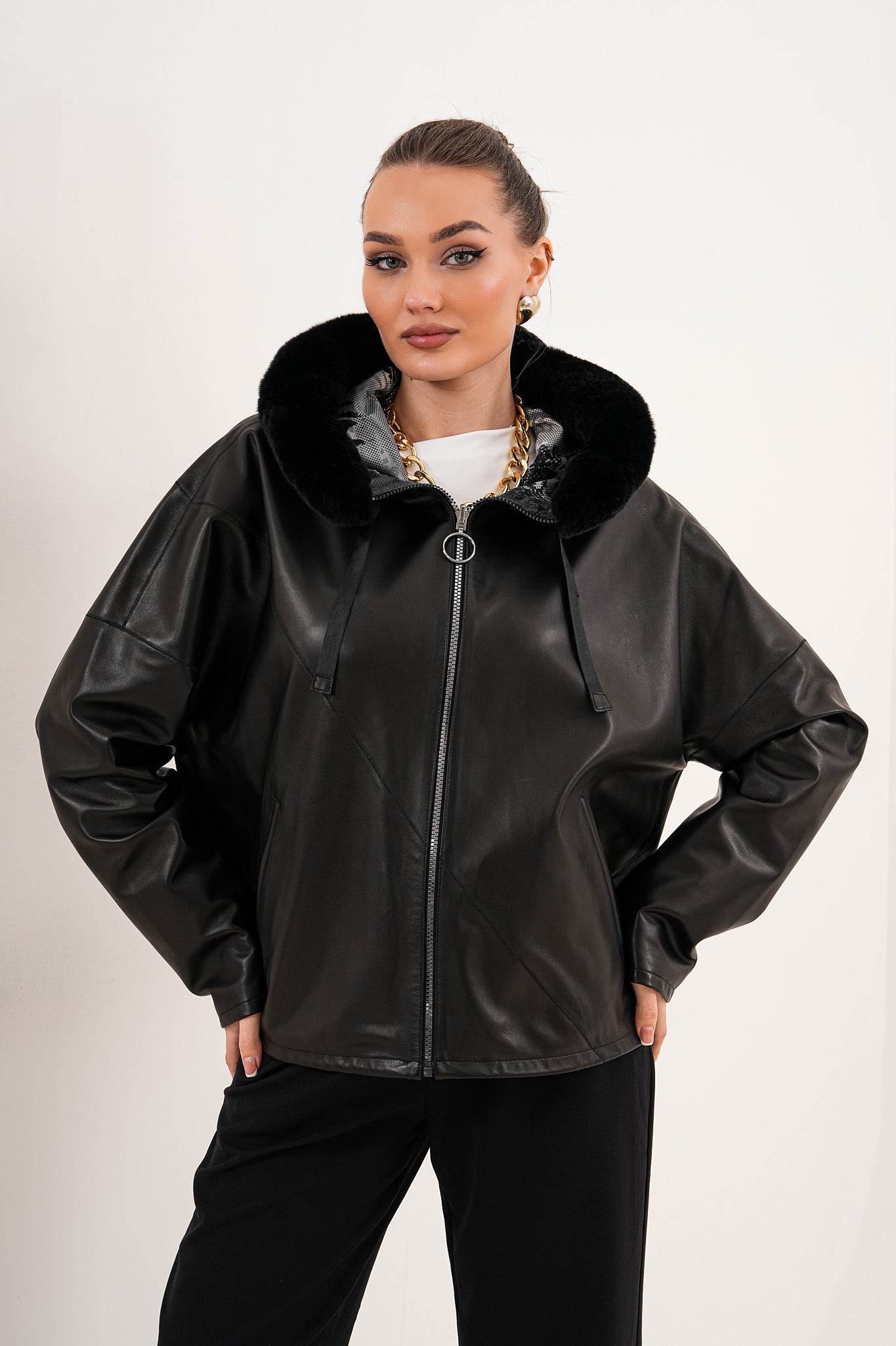 The Velora Black Reversible Lambskin Leather Jacket - Vinci Leather