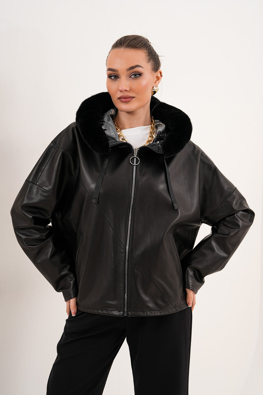 The Velora Black Reversible Lambskin Leather Jacket - Vinci Leather