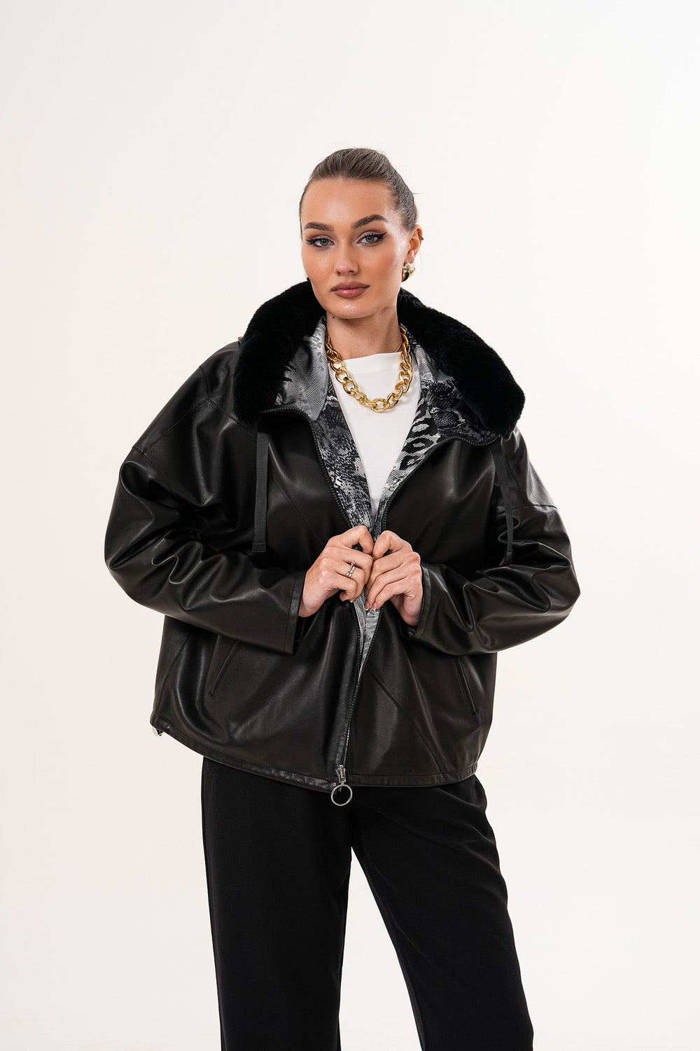 The Velora Black Reversible Lambskin Leather Jacket - Vinci Leather