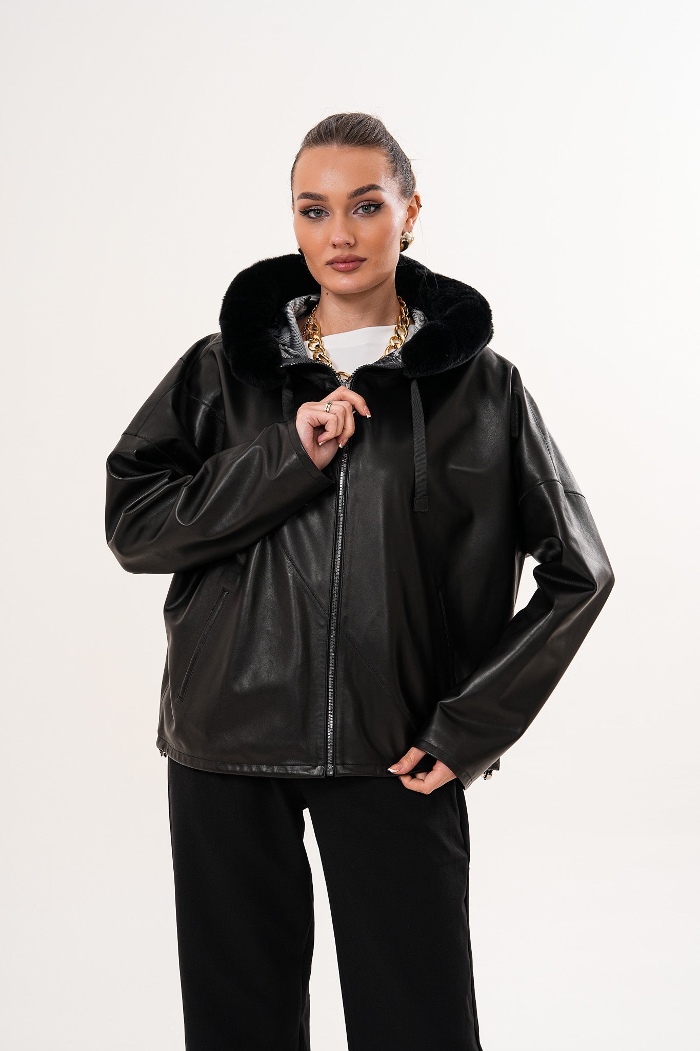 The Velora Black Reversible Lambskin Leather Jacket - Vinci Leather