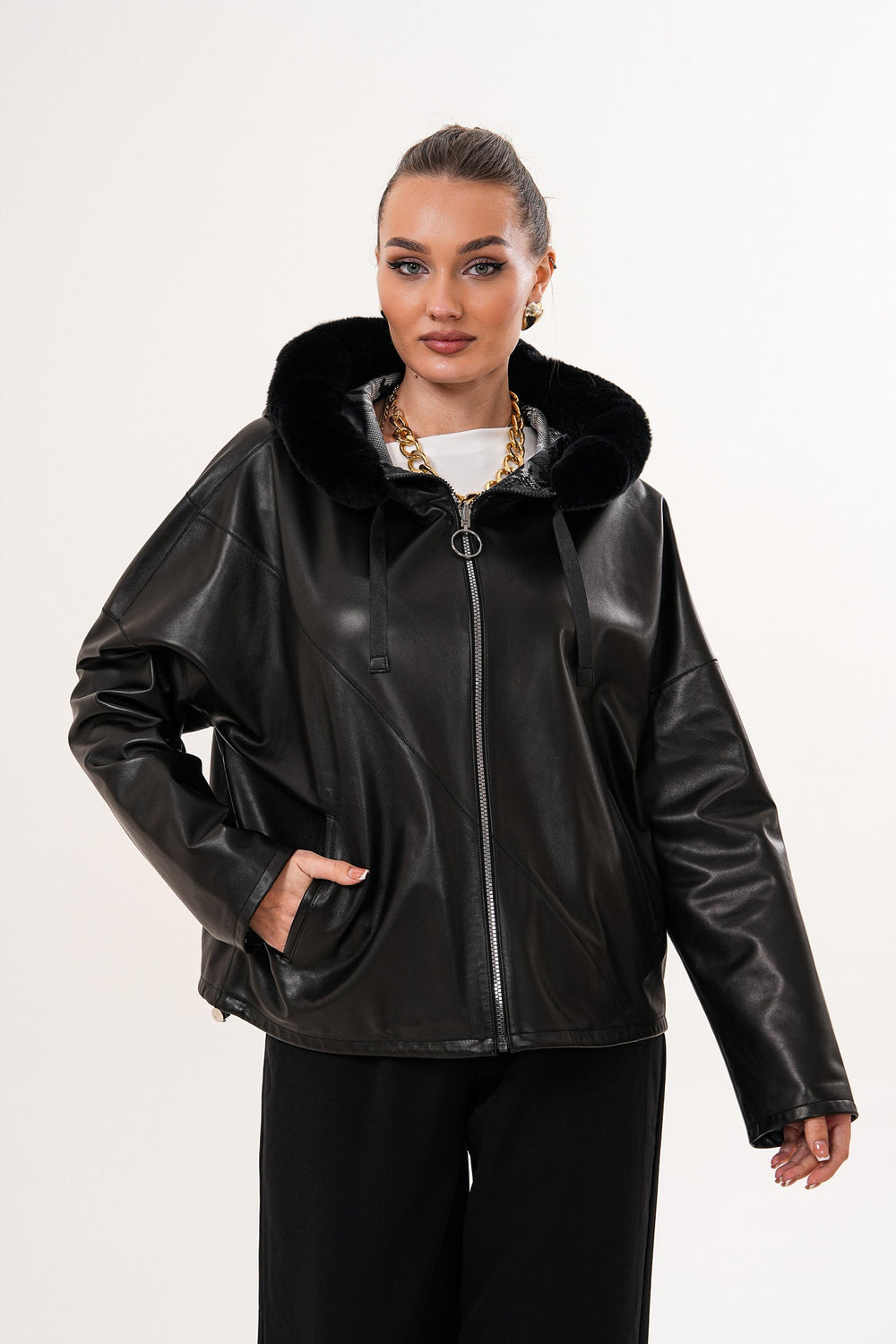The Velora Black Reversible Lambskin Leather Jacket - Vinci Leather