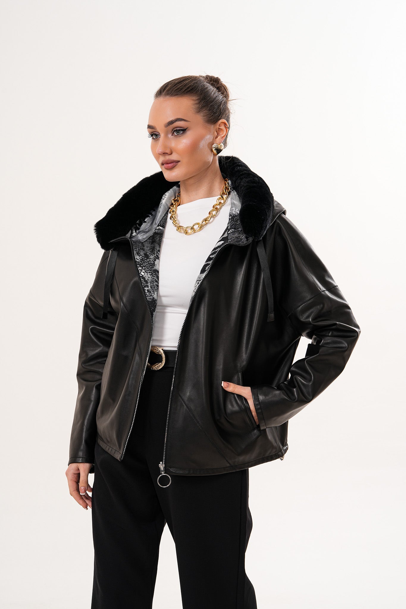 The Velora Black Reversible Lambskin Leather Jacket - Vinci Leather