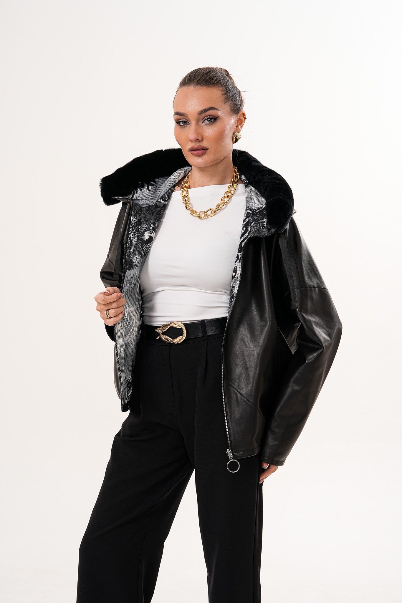 The Velora Black Reversible Lambskin Leather Jacket - Vinci Leather