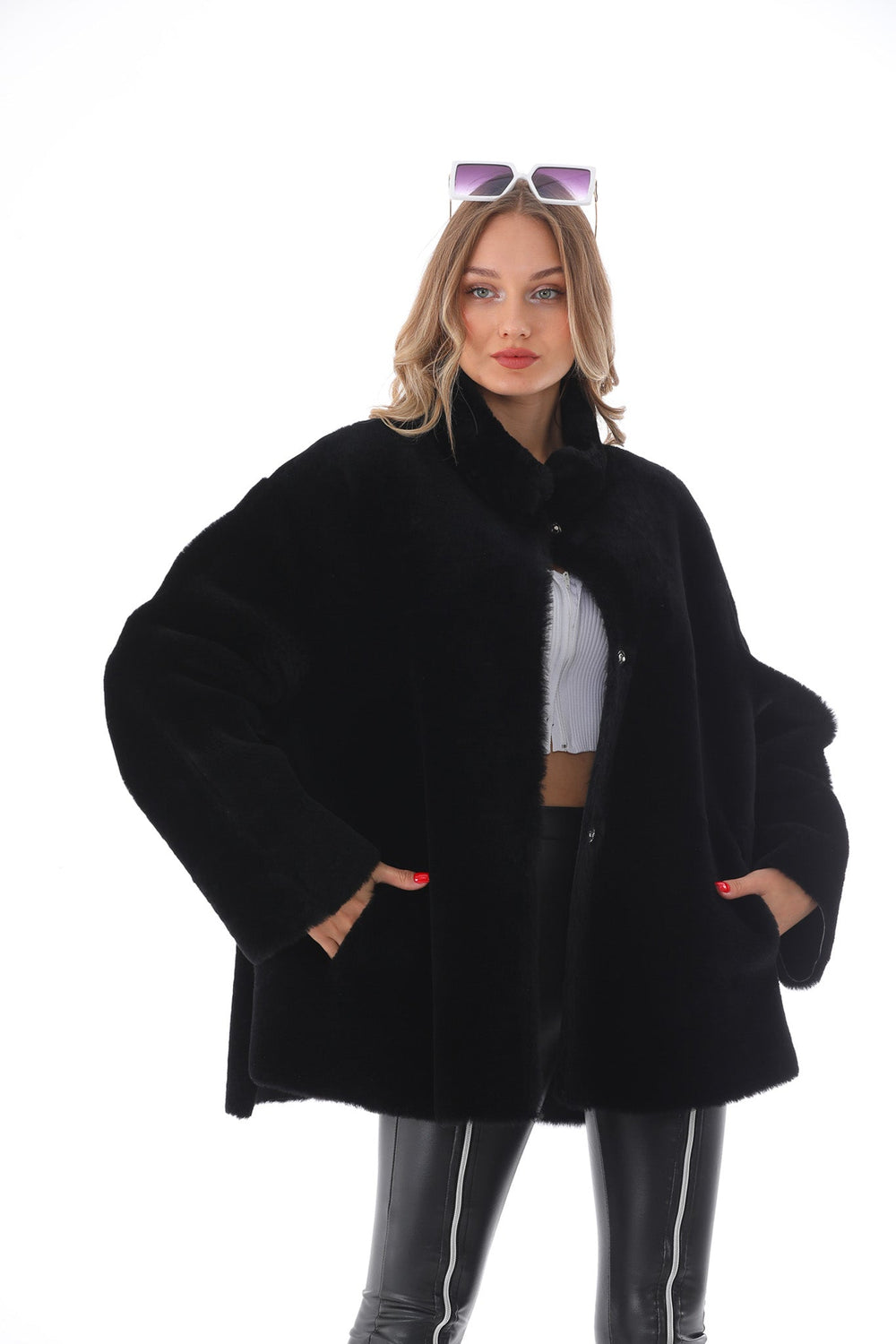 The Luxera Reversible Black Shearling Leather Jacket - Vinci Leather