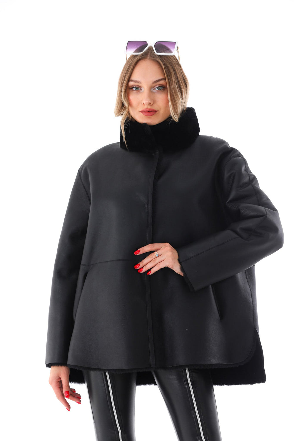 The Luxera Reversible Black Shearling Leather Jacket - Vinci Leather