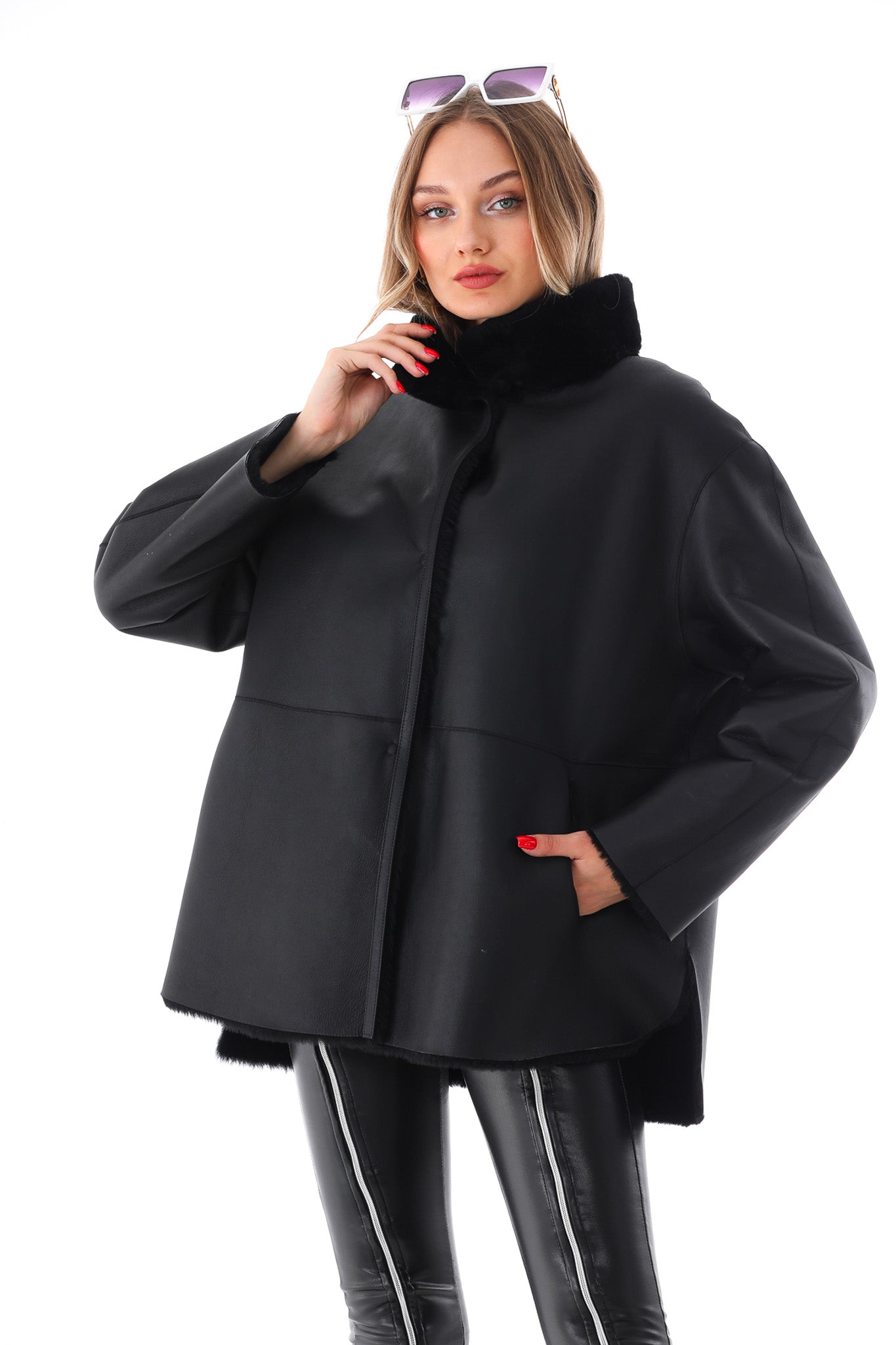The Luxera Reversible Black Shearling Leather Jacket - Vinci Leather
