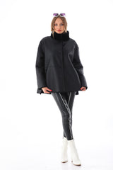The Luxera Reversible Black Shearling Leather Jacket - Vinci Leather
