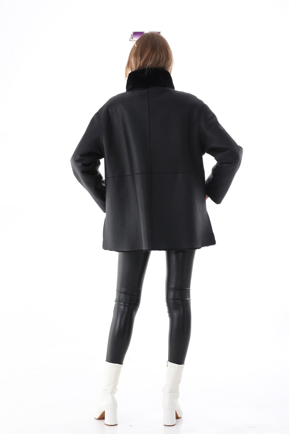 The Luxera Reversible Black Shearling Leather Jacket - Vinci Leather