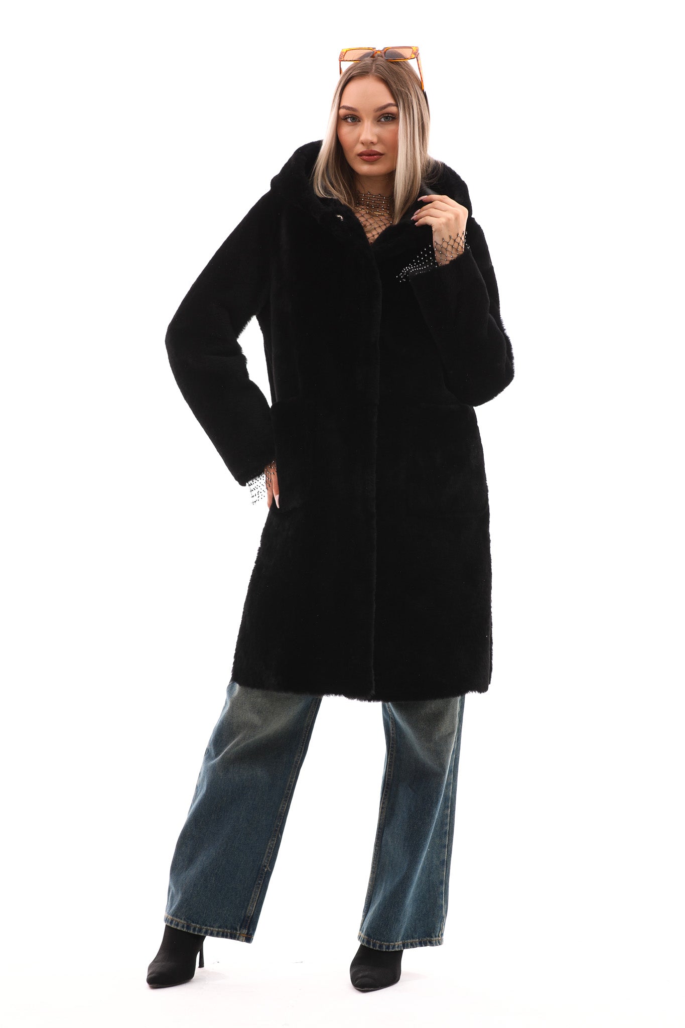 The VESARA Reversible Shearling Leather Coat – Jet Black - Vinci Leather
