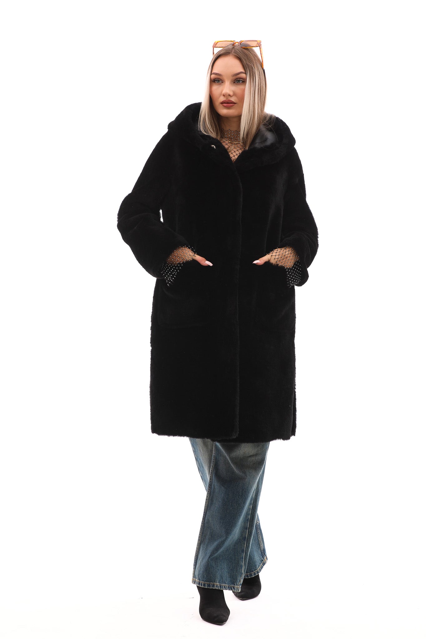 The VESARA Reversible Shearling Leather Coat – Jet Black - Vinci Leather
