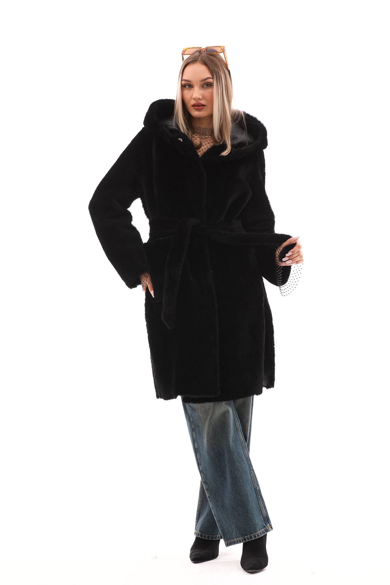 The VESARA Reversible Shearling Leather Coat – Jet Black - Vinci Leather