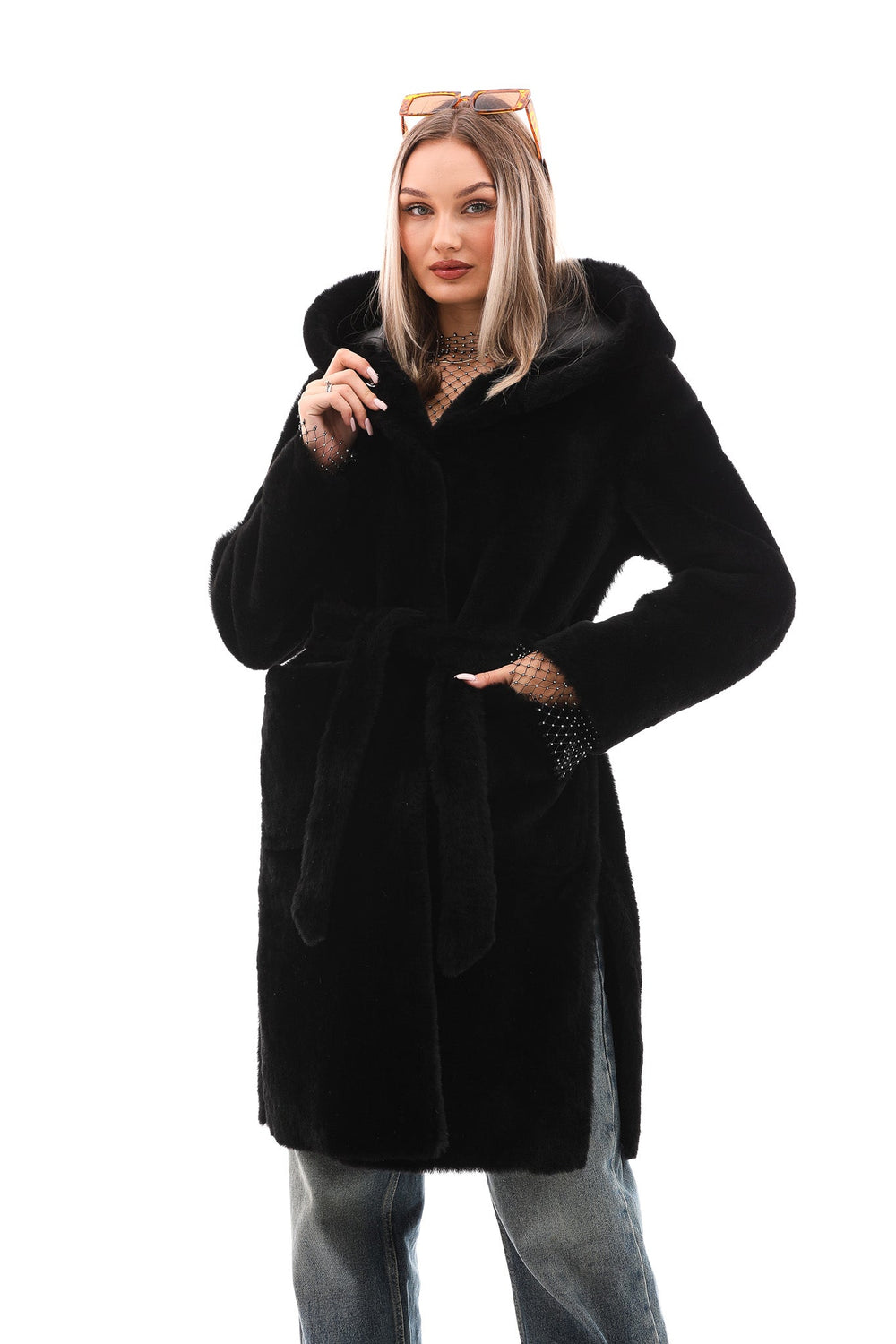 The VESARA Reversible Shearling Leather Coat – Jet Black - Vinci Leather