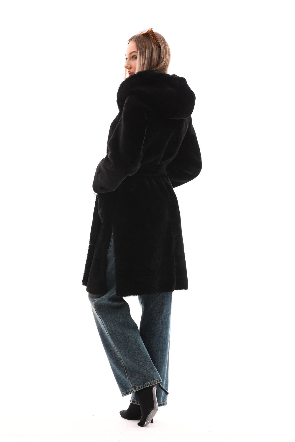 The VESARA Reversible Shearling Leather Coat – Jet Black - Vinci Leather