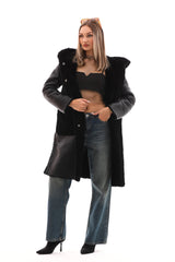 The VESARA Reversible Shearling Leather Coat – Jet Black - Vinci Leather