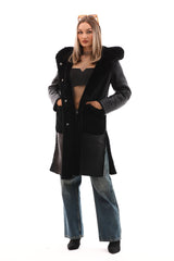 The VESARA Reversible Shearling Leather Coat – Jet Black - Vinci Leather
