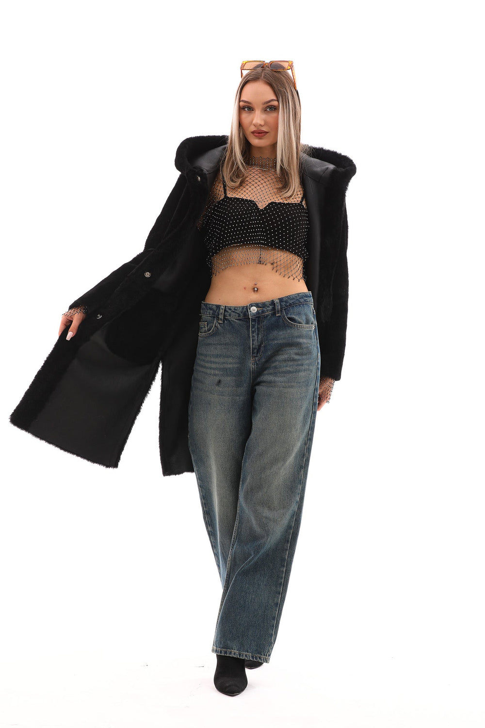 The VESARA Reversible Shearling Leather Coat – Jet Black - Vinci Leather