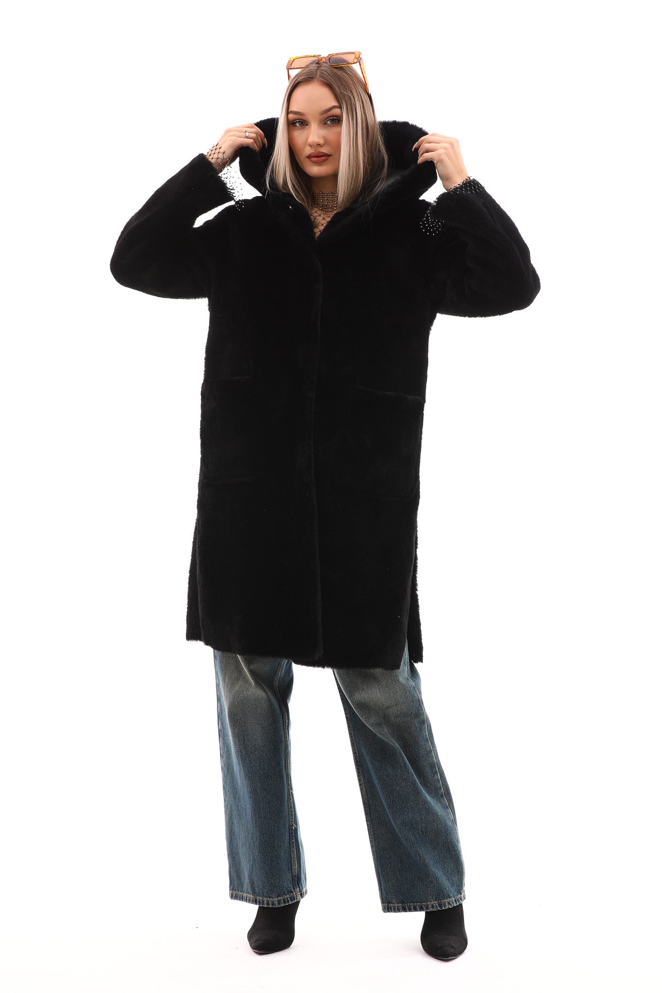 The VESARA Reversible Shearling Leather Coat – Jet Black - Vinci Leather