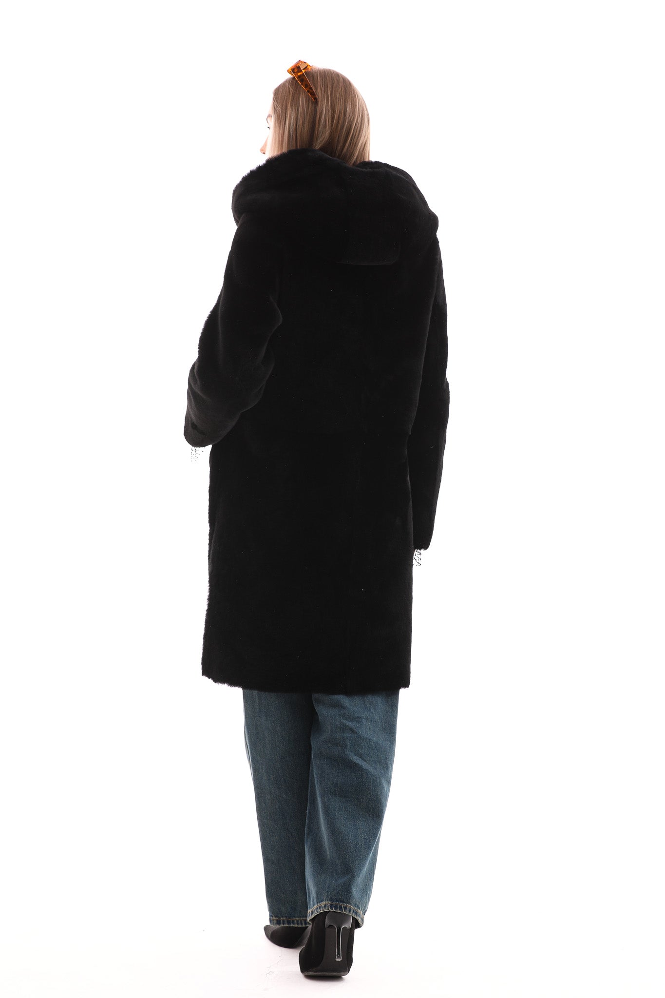 The VESARA Reversible Shearling Leather Coat – Jet Black - Vinci Leather