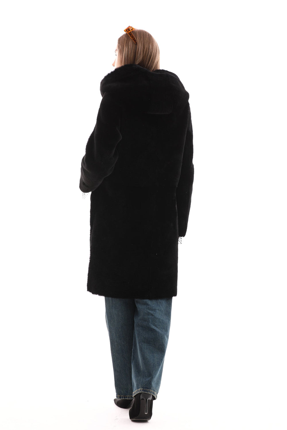 The VESARA Reversible Shearling Leather Coat – Jet Black - Vinci Leather