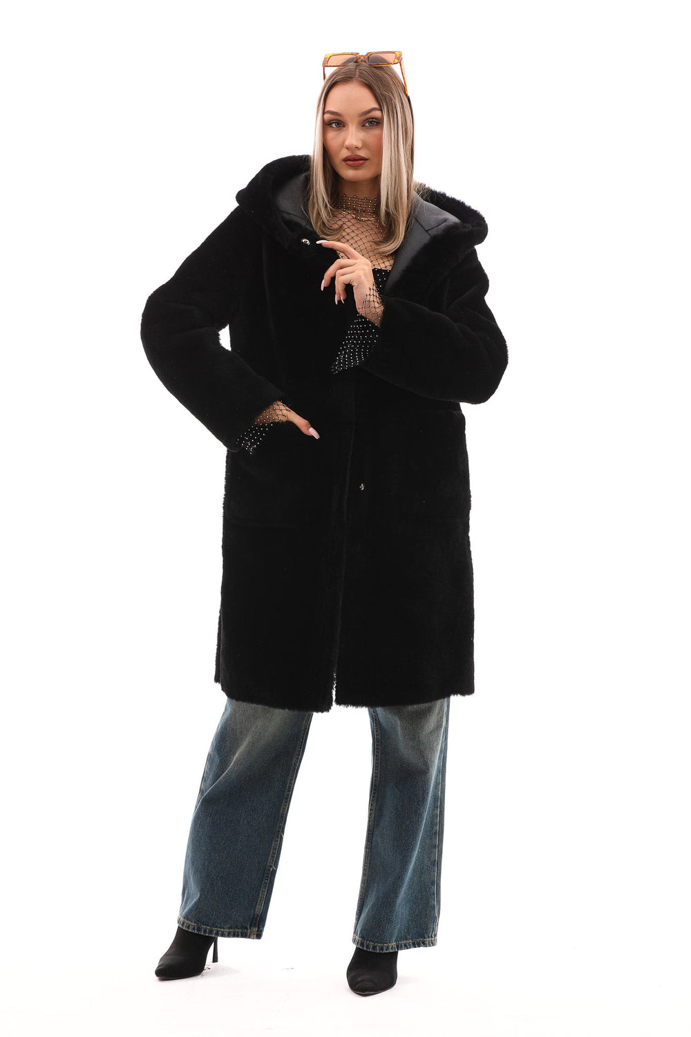 The VESARA Reversible Shearling Leather Coat – Jet Black - Vinci Leather