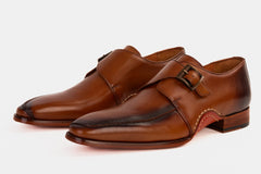 The Hagrid Tan Leather Single Monk Strap Handmade Shoe - Vinci Leather