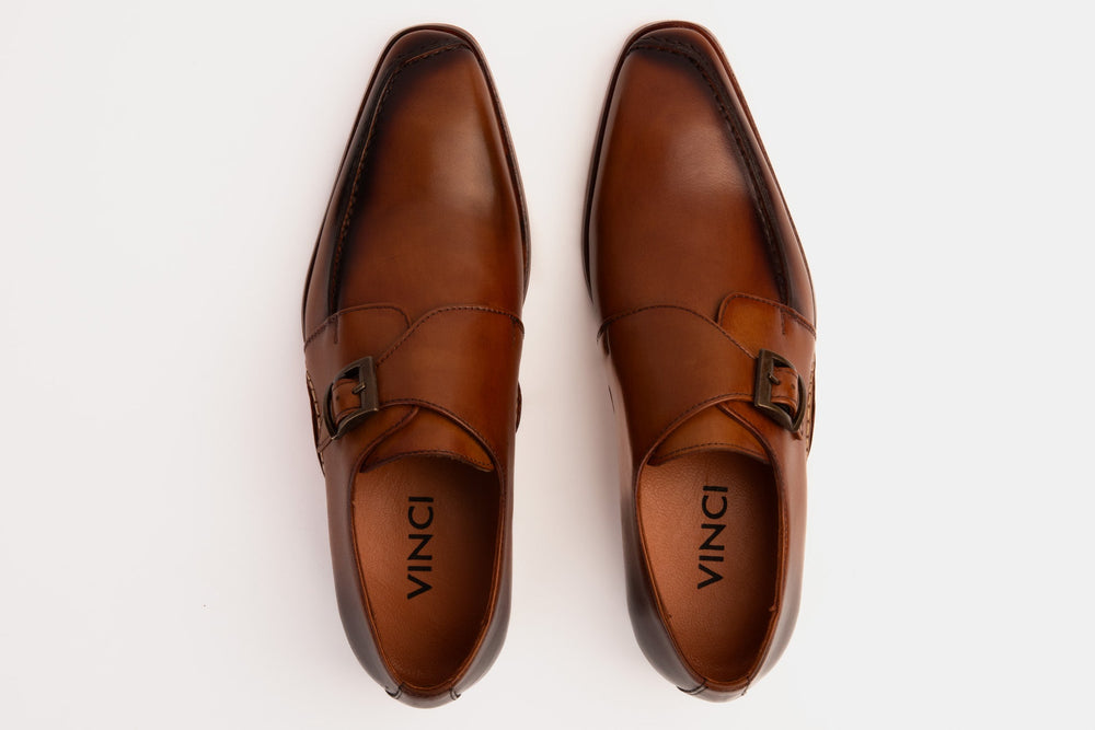 The Hagrid Tan Leather Single Monk Strap Handmade Shoe - Vinci Leather