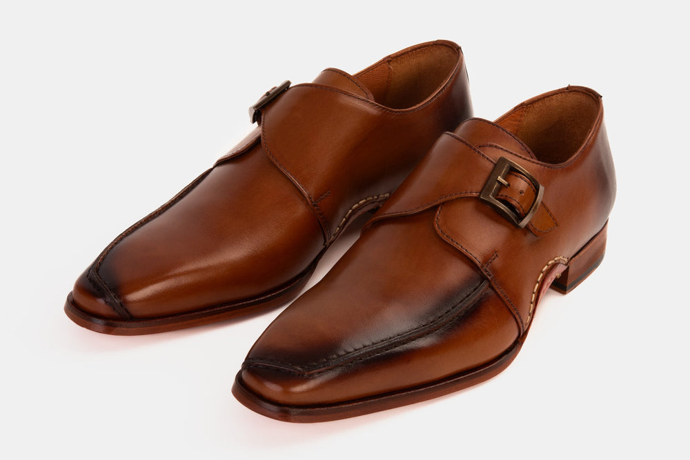 The Hagrid Tan Leather Single Monk Strap Handmade Shoe - Vinci Leather