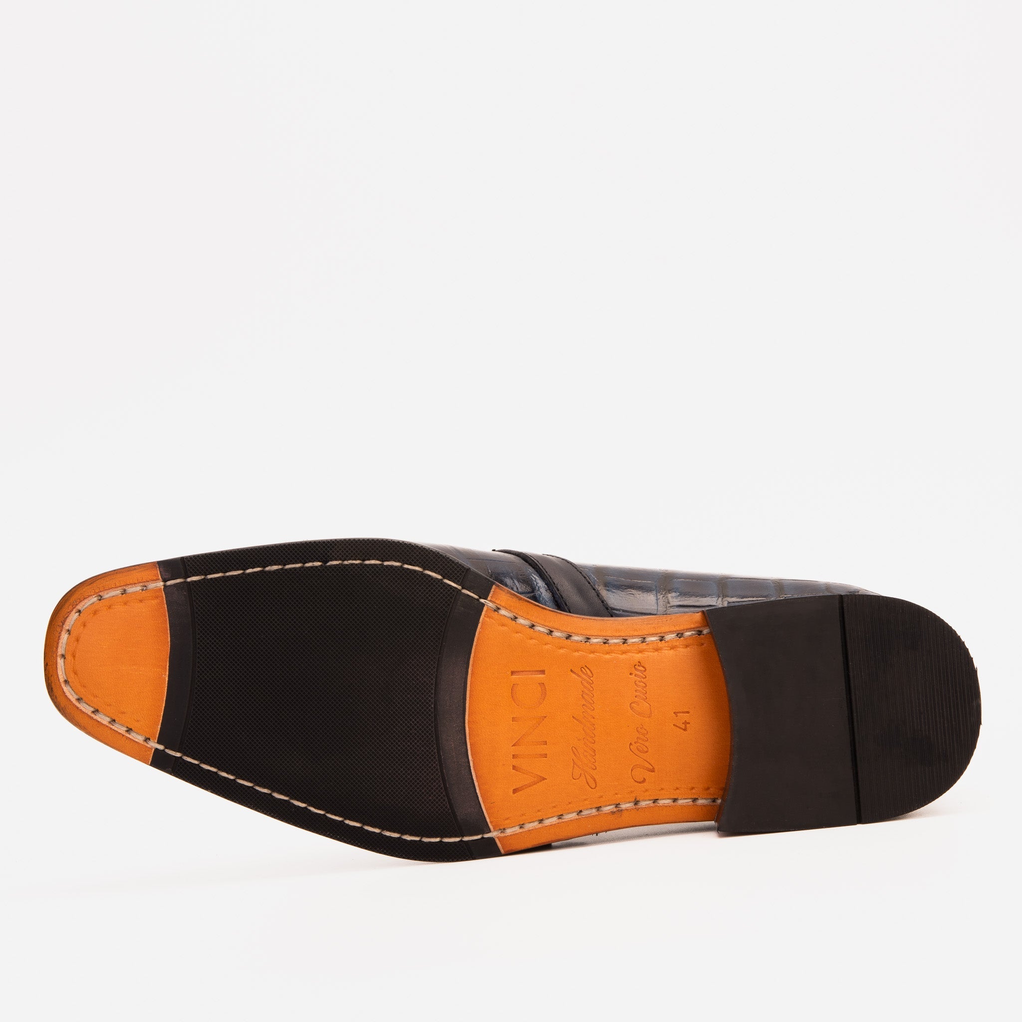 The Strat Single Monk Strap Cap Toe Navy Leather Handmade Shoe - Vinci Leather