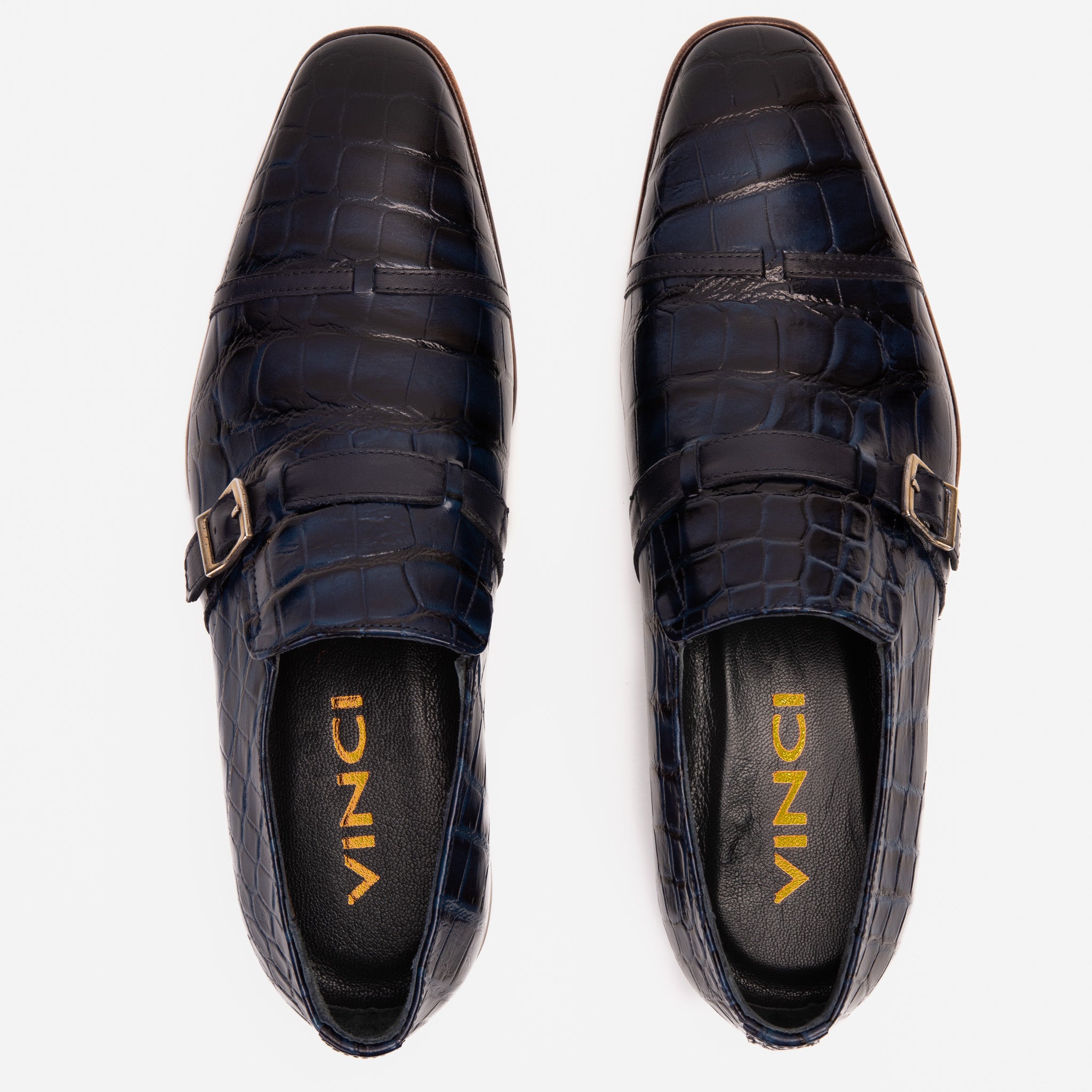 The Strat Single Monk Strap Cap Toe Navy Leather Handmade Shoe - Vinci Leather