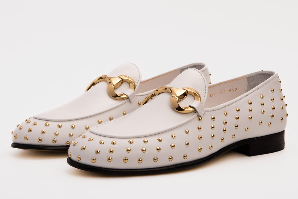 The Jupiter  Shoe White Spike Leather  Bit Dress Loafer Limited Edition Shoe - Vinci Leather
