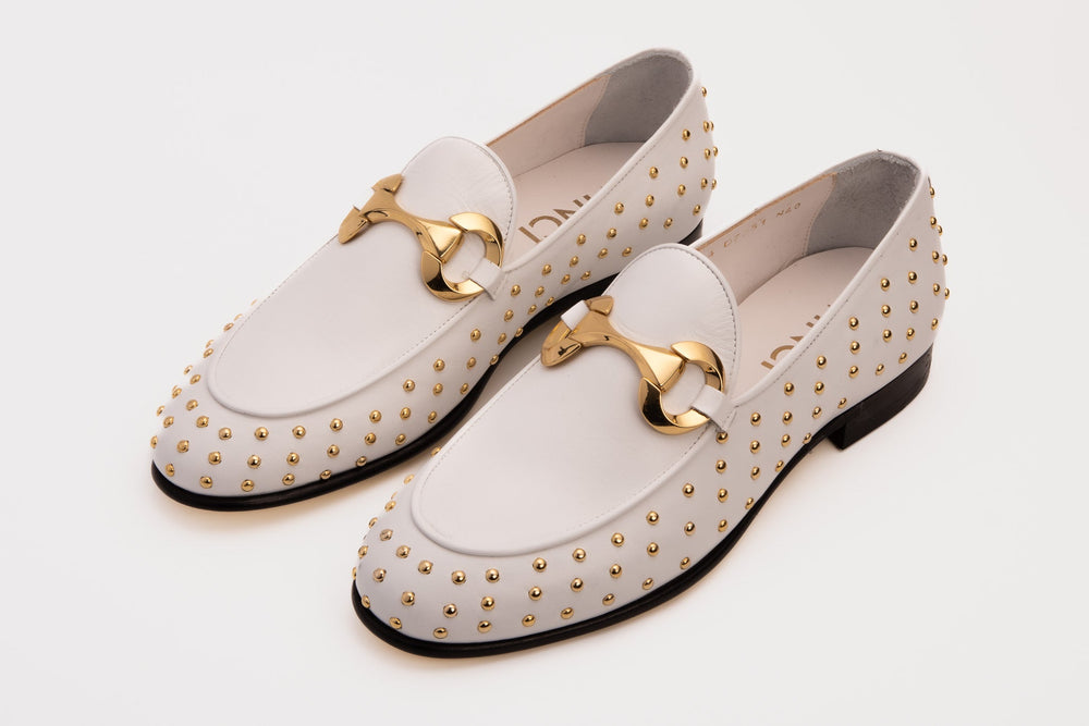 The Jupiter  Shoe White Spike Leather  Bit Dress Loafer Limited Edition Shoe - Vinci Leather