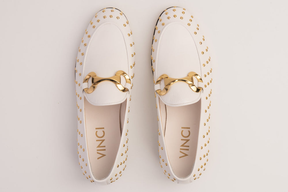 The Jupiter  Shoe White Spike Leather  Bit Dress Loafer Limited Edition Shoe - Vinci Leather