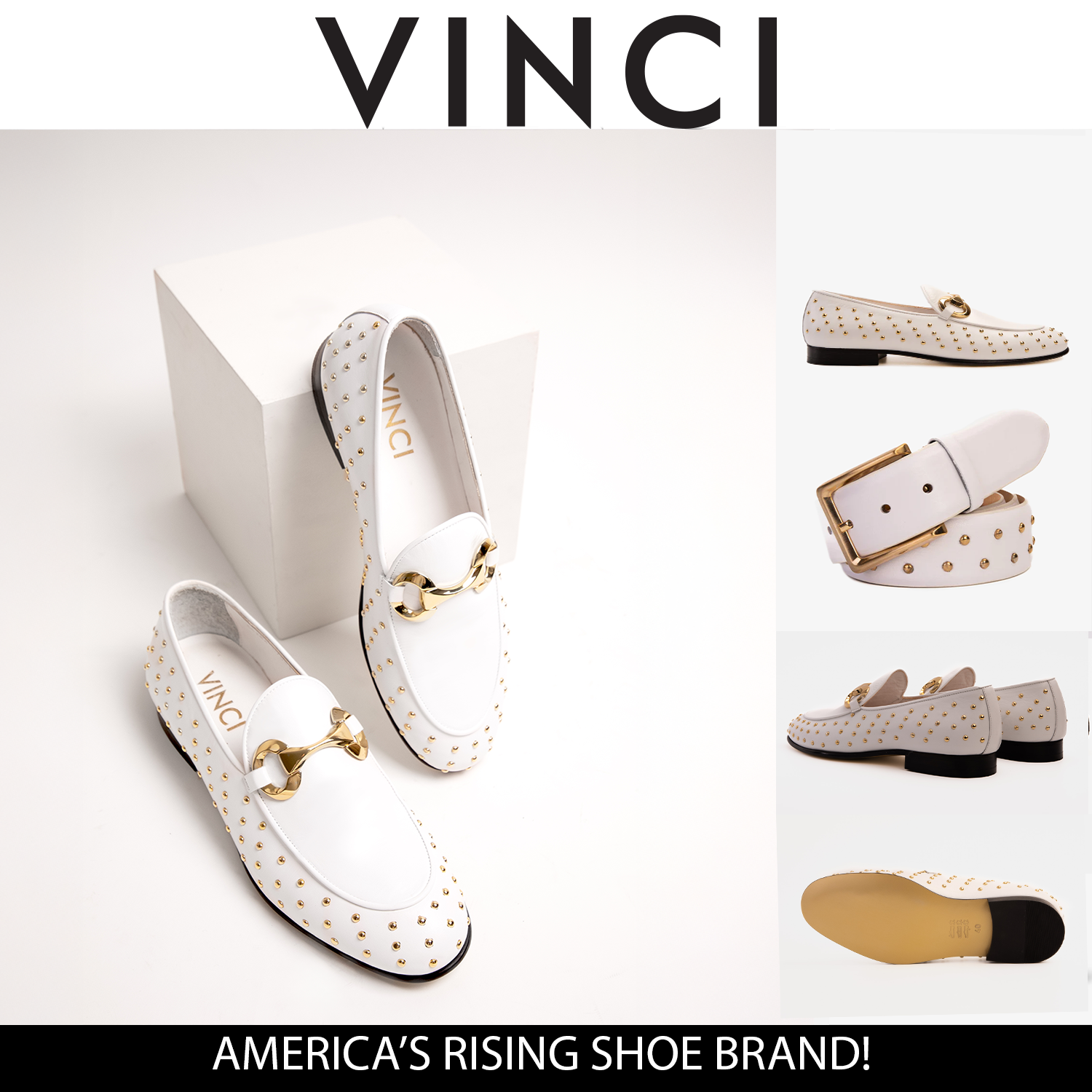 The Jupiter  Shoe White Spike Leather  Bit Dress Loafer Limited Edition Shoe - Vinci Leather