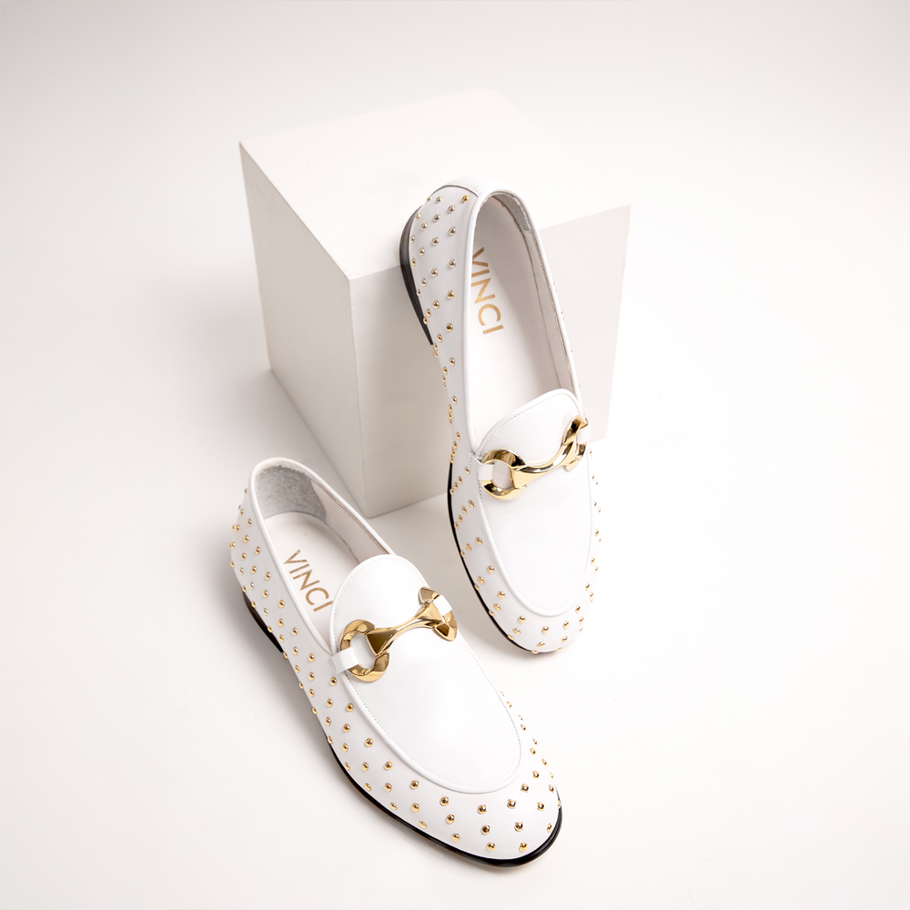 The Jupiter  Shoe White Spike Leather  Bit Dress Loafer Limited Edition Shoe - Vinci Leather