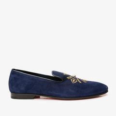 The Lazio Shoe Navy Blue Suede Slip-on Loafer Shoe - Vinci Leather