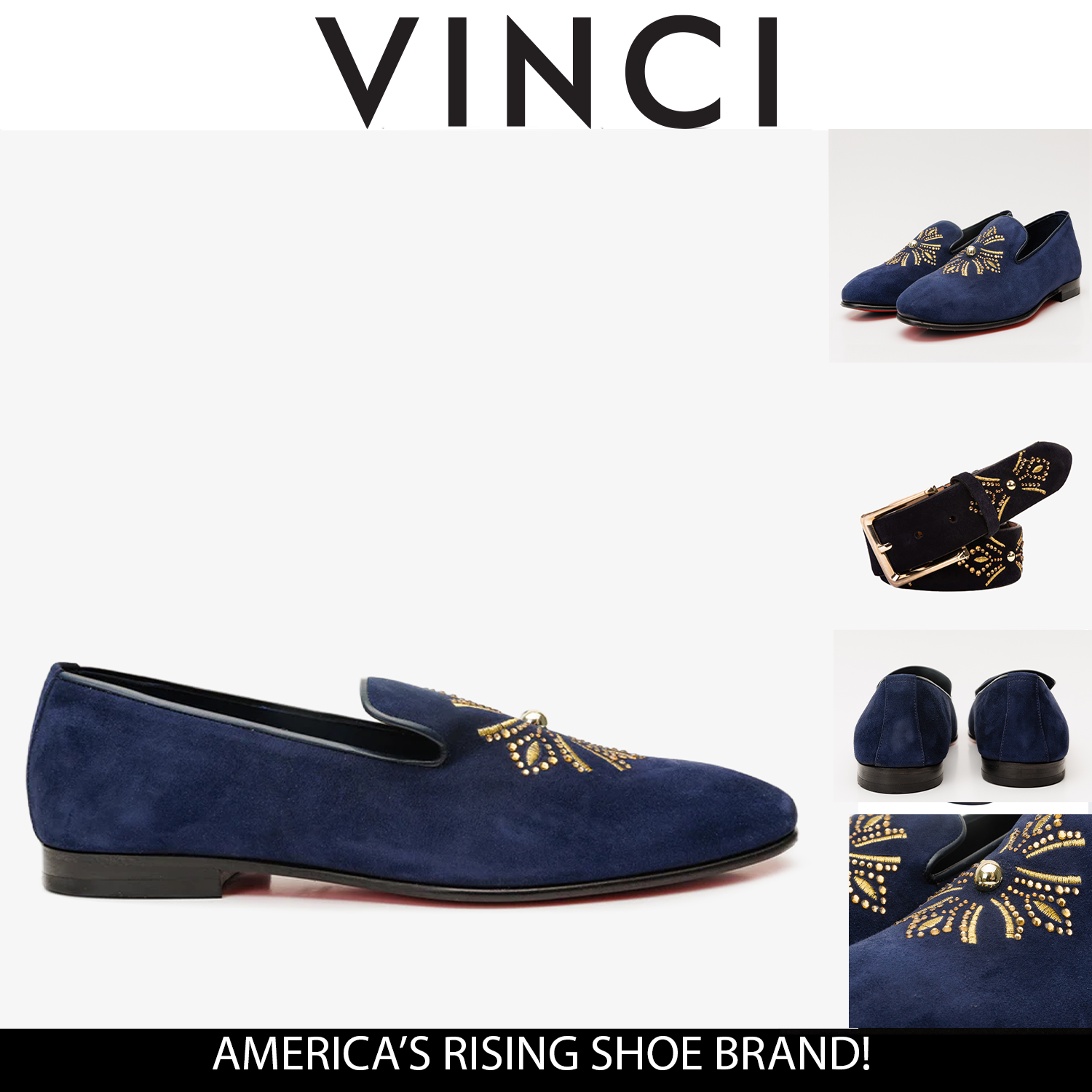 The Lazio Shoe Navy Blue Suede Slip-on Loafer Shoe - Vinci Leather