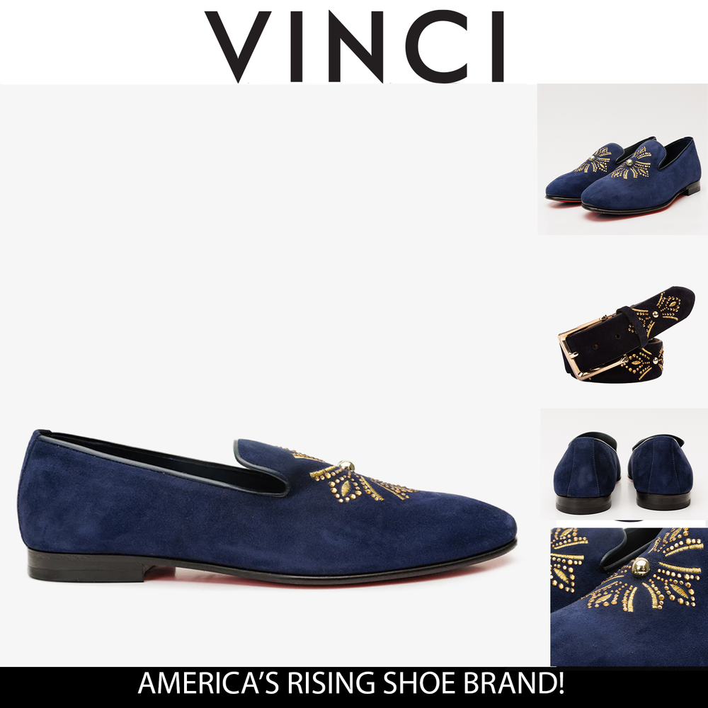 The Lazio Shoe Navy Blue Suede Slip-on Loafer Shoe - Vinci Leather