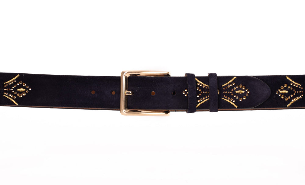 The Lazio Navy Blue Suede Leather Belt - Vinci Leather