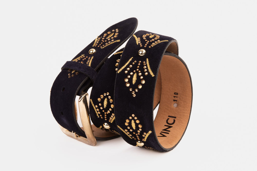 The Lazio Navy Blue Suede Leather Belt - Vinci Leather