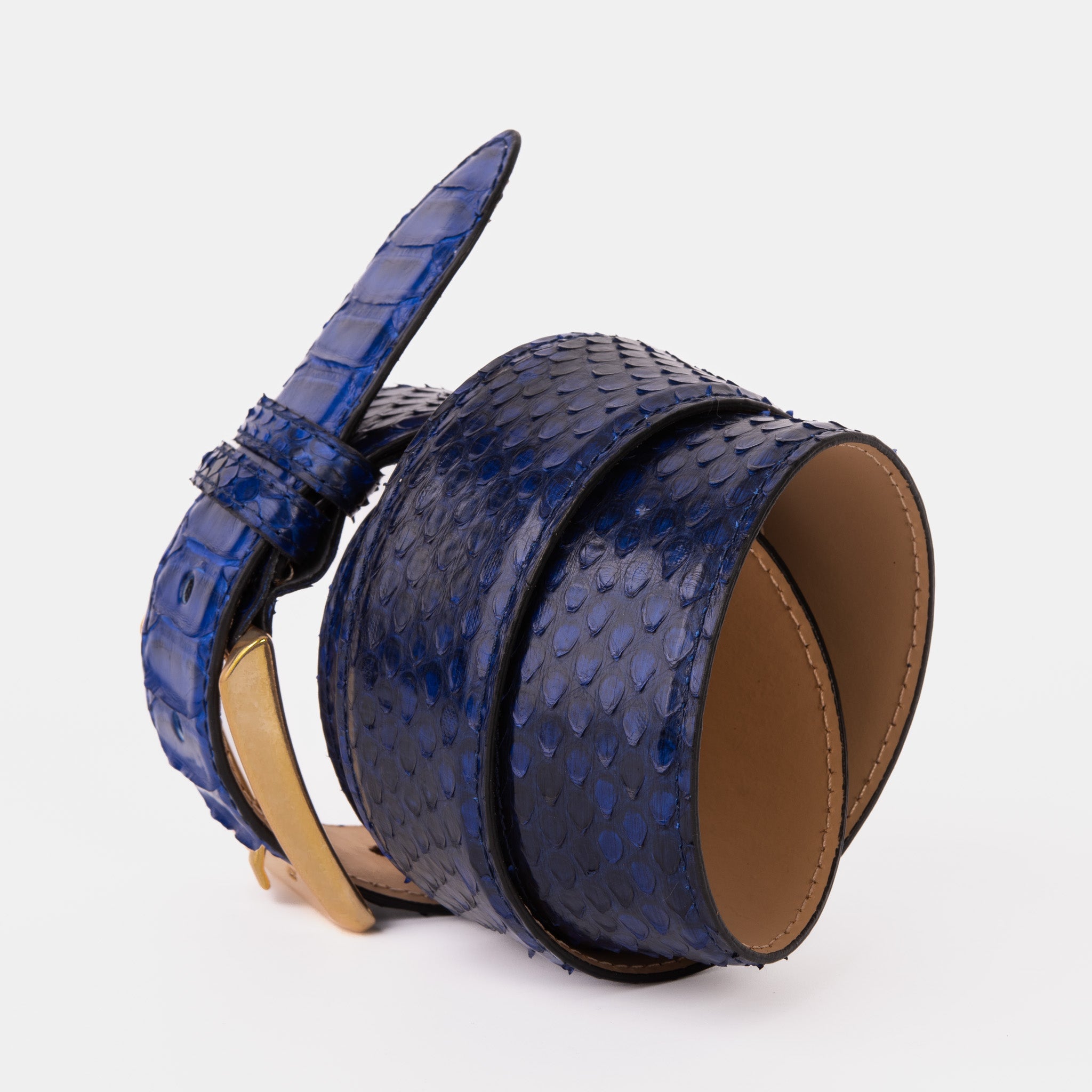 The Boss Navy Blue Pythn Snk Leather Belt - Vinci Leather