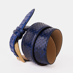 The Boss Navy Blue Pythn Snk Leather Belt - Vinci Leather