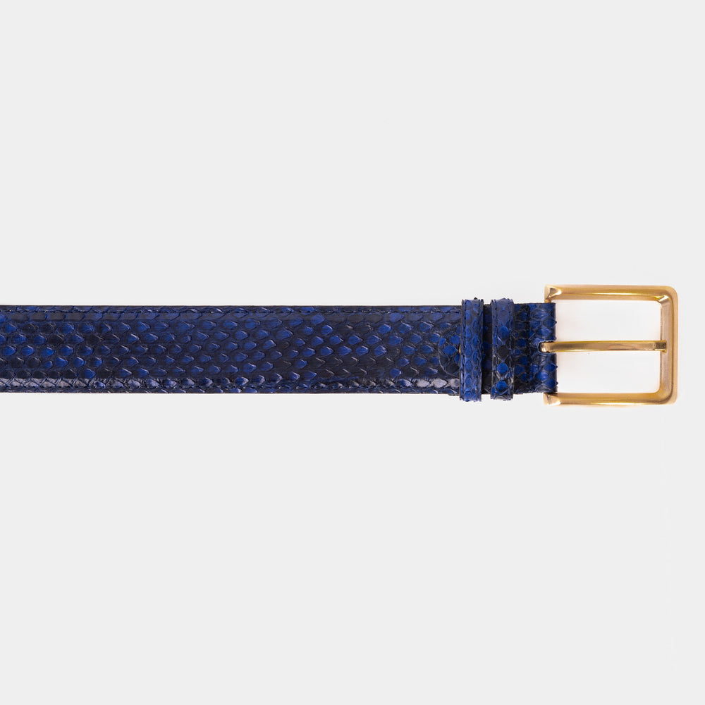 The Boss Navy Blue Pythn Snk Leather Belt - Vinci Leather
