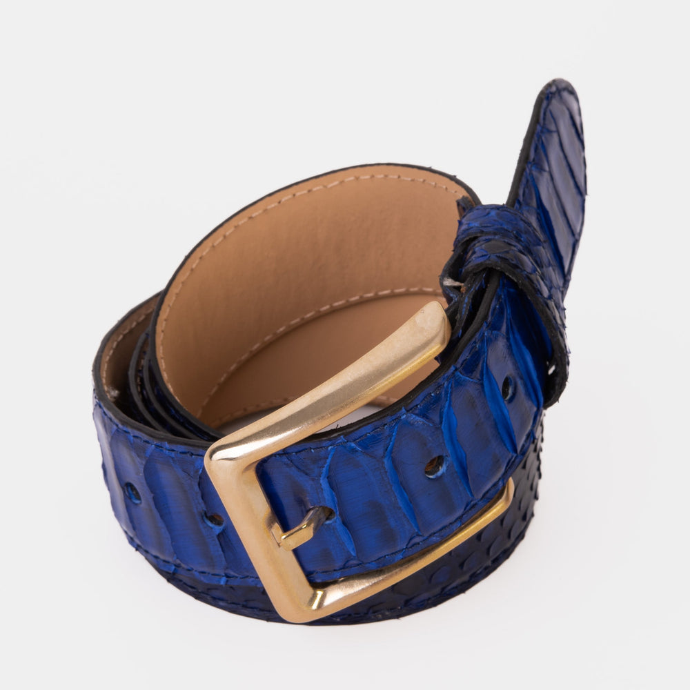 The Boss Navy Blue Pythn Snk Leather Belt - Vinci Leather