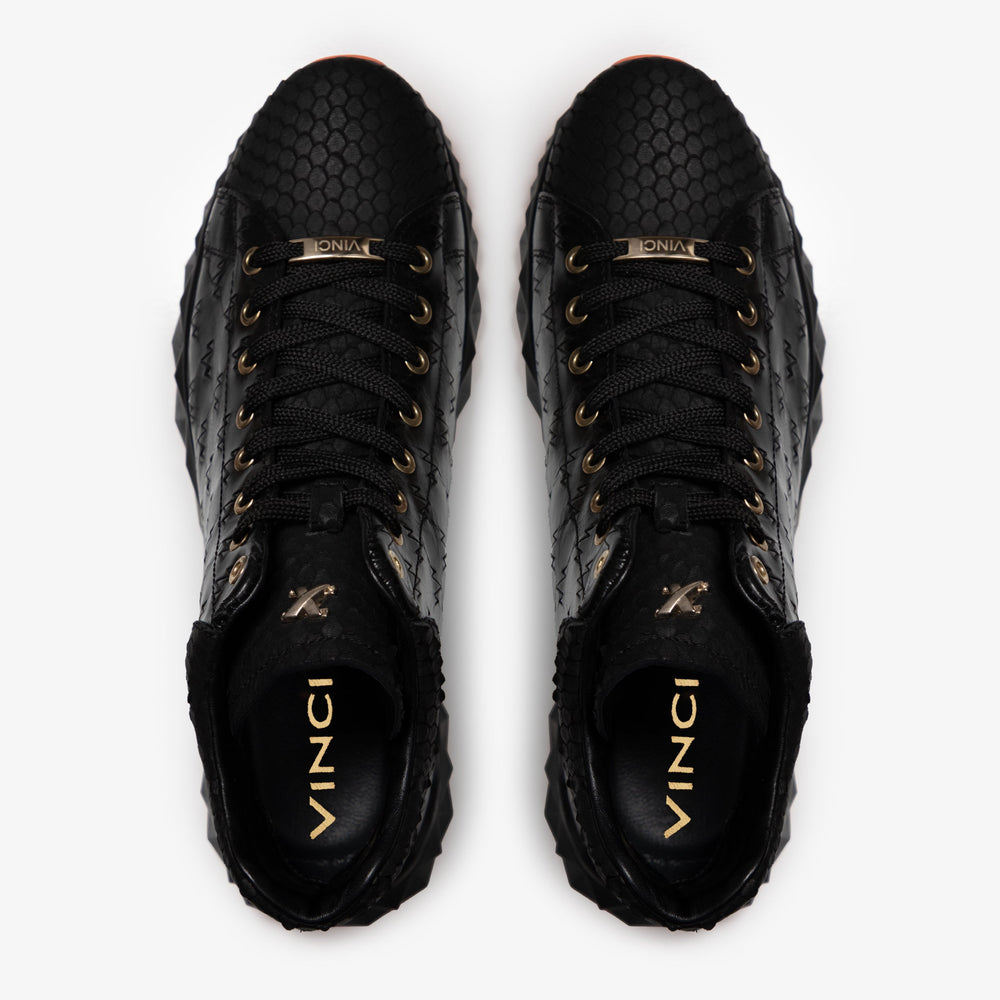The Caesars Black Leather High-Top Sneaker - Vinci Leather