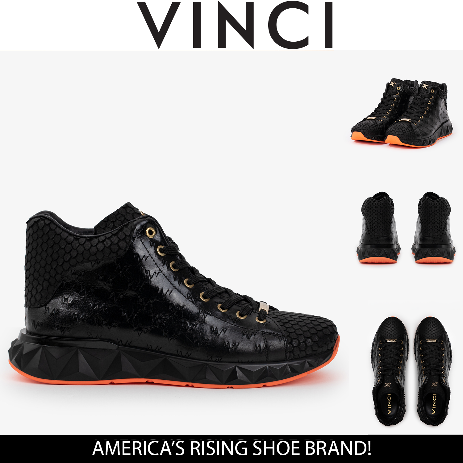 The Caesars Black Leather High-Top Sneaker - Vinci Leather