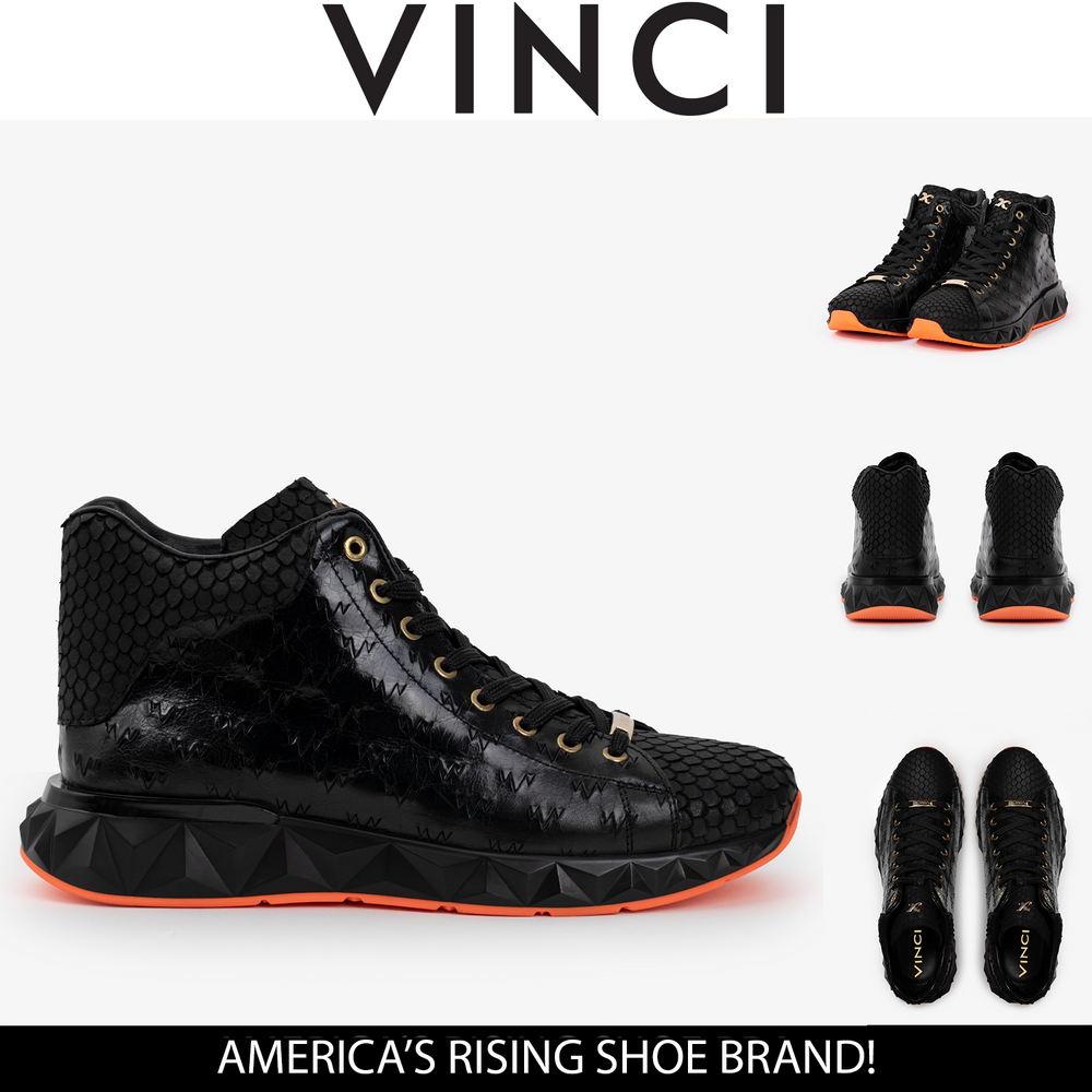 The Caesars Black Leather High-Top Sneaker - Vinci Leather