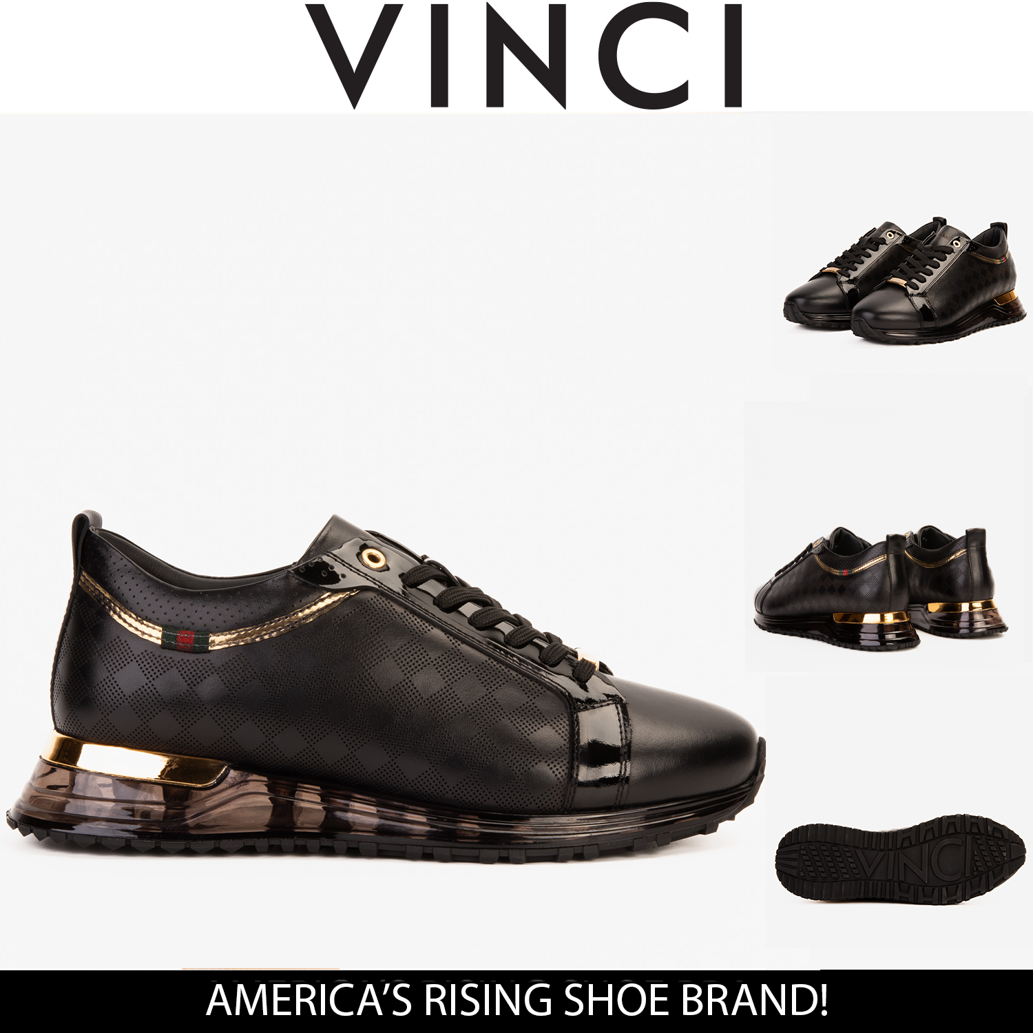 The Cenova Black Gold Leather Sneaker - Vinci Leather