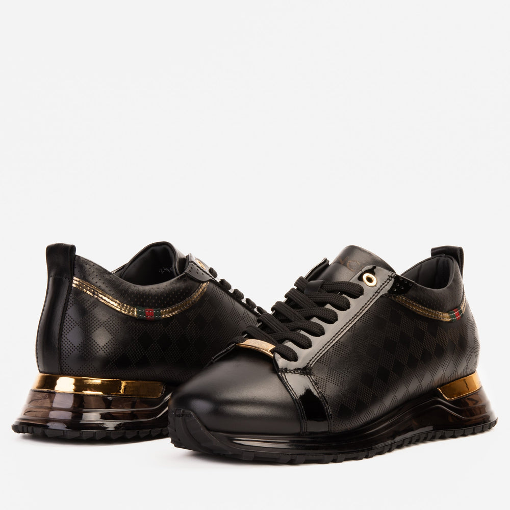 The Cenova Black Gold Leather Sneaker - Vinci Leather