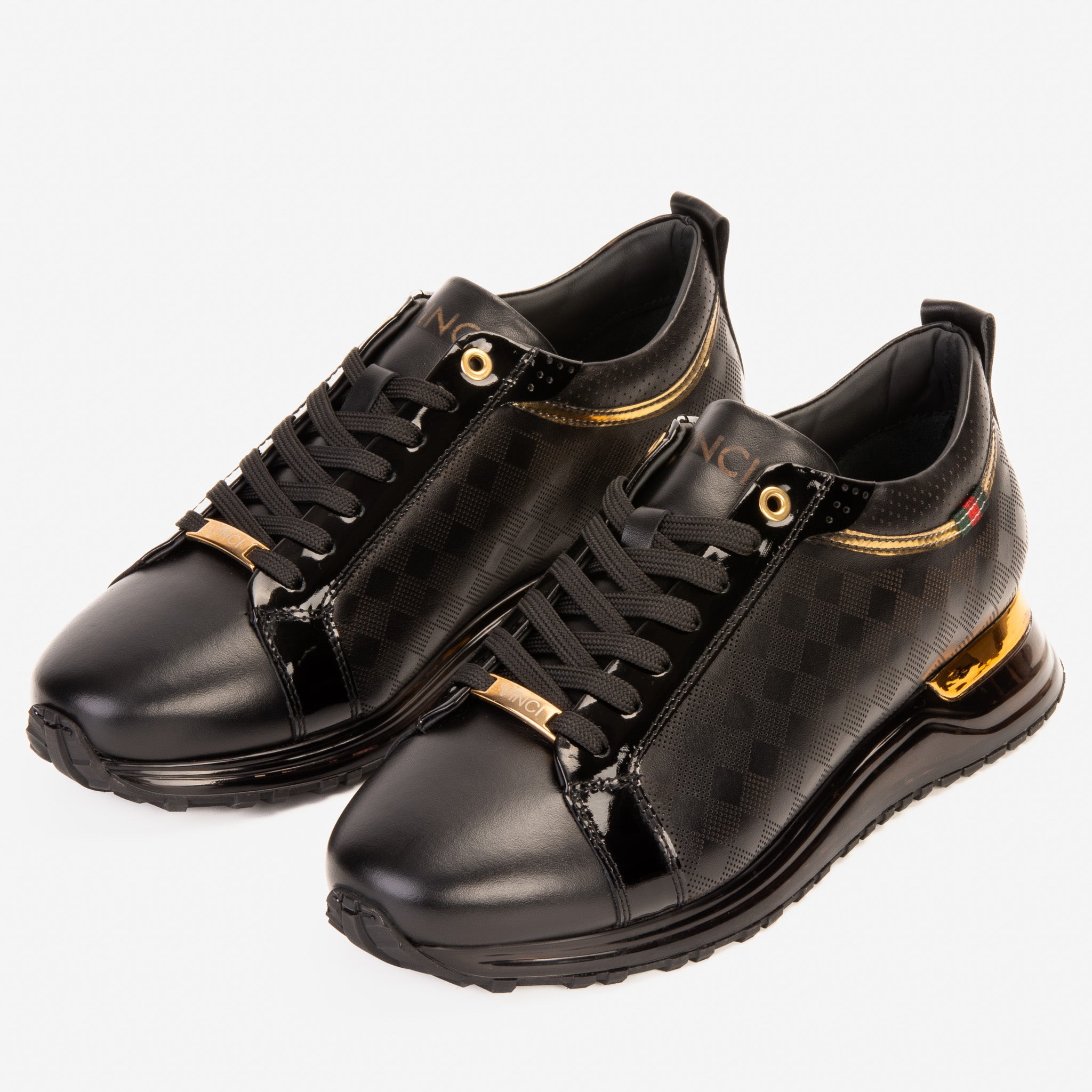 The Cenova Black Gold Leather Sneaker - Vinci Leather
