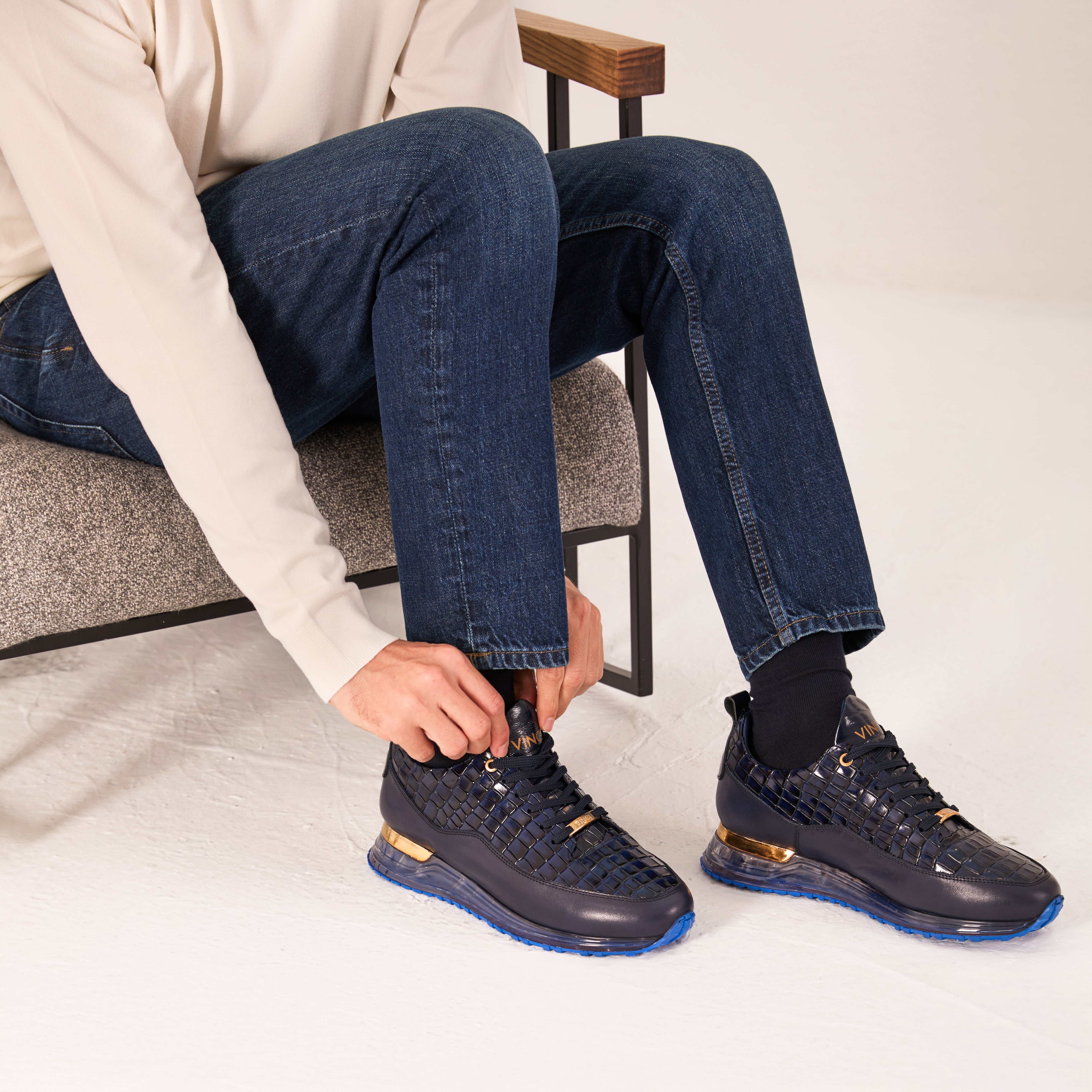 The Marseille Navy Blue Leather Sneaker - Vinci Leather